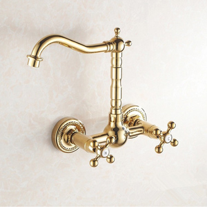 Treo tường Nhà Bếp Vòi Vàng Brass Bồn Rửa <span class=keywords><strong>Mixer</strong></span> Tap Đôi Tay Cầm XR-Y583 - Product Image 2