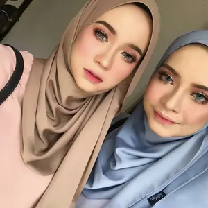 Syal Muslim Sutra Kelas Atas Mode Warna Solid Wanita Ukuran Besar Syal Jilbab Georgette Polos