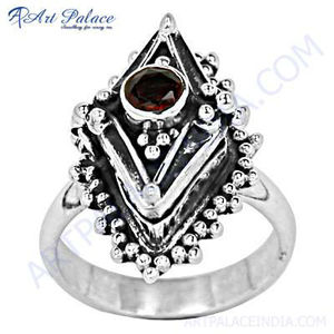 High Quality Round Shape <b>Garnet</b> Red Coloured Gemstone <b>Ring</b> for Girls 925 Solid Sterling <b>Silver</b> Jewelry with Diamond Main Stone - Product Image 1