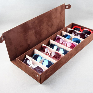 Scatola Portaocchiali in Camoscio a 8 Scomparti con Coperchio, Espositore per <span class=keywords><strong>Occhiali</strong></span> da Sole Blu, Organizzatore per Orologi - Product Image 3