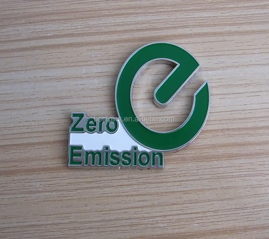new style metal car lable pins, zero emission soft enamel car emblem, environmental awareness car brooch