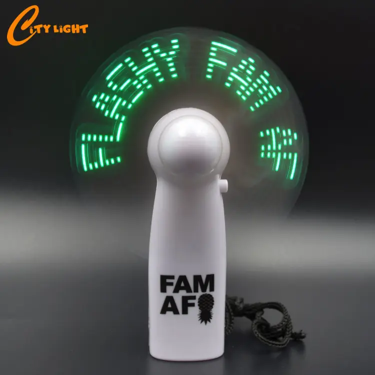 2019 Mini el özel logo led ışık fan pille çalışan led özel mesaj fan