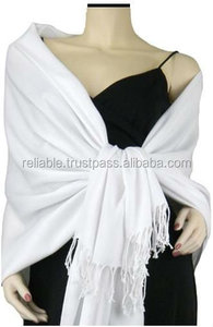 ผ้าคลุมไหล่ผ้า Pashmina สีขาวสำหรับผู้หญิงเส้นใยวิสคอสยาวปานกลางฤดูใบไม้ร่วง - Product Image 2