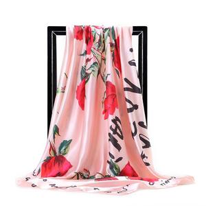 Mode femmes écharpe marque de luxe <span class=keywords><strong>Foulard</strong></span> Satin écharpes grande taille <span class=keywords><strong>cheveux</strong></span> carrés écharpes pour dames imprimé bandeau 90*90cm - Product Image 2