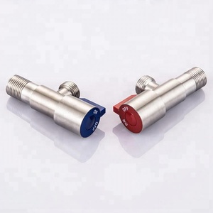 Robinet d'angle en acier inoxydable 304, filetage G1/2, poignée rouge et bleue, nickel brossé, pour toilettes et salle de bain, eau chaude et froide - Product Image 5