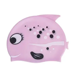 Custom hot sale Protection soft Silicone waterproof cartoon Kids child swimming cap