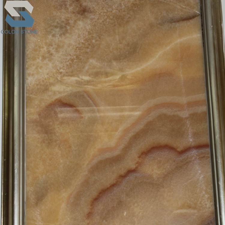 Настенная плитка из натурального желтого лука радужной оникса с подсветкой и оранжевым капучино ониксом