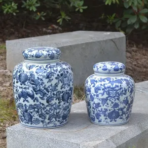 Chinese hoge temperatuur gestookt handgeschilderde blauw en wit porselein kleine keramische augurk potten