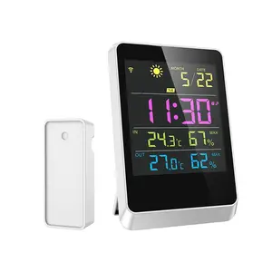 ワイヤレス温度計/湿度計-アラート付き湿度および温度スマートセンサーRfTechウェザーステーションLEDライト3年CE