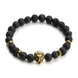 Shinkiki — <span class=keywords><strong>Bracelet</strong></span> à la mode en tête <span class=keywords><strong>de</strong></span> Lion doré pour hommes, <span class=keywords><strong>Bracelet</strong></span> en pierre <span class=keywords><strong>de</strong></span> <span class=keywords><strong>lave</strong></span> mate, bijoux animaux, célèbre marque - Product Image 3