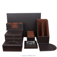 Suministros de oficina de cuero Caja de almacenamiento de archivos de escritorio Portalápices de negocios multifuncional Juego de papelería Oem Pu Leather Memo Box