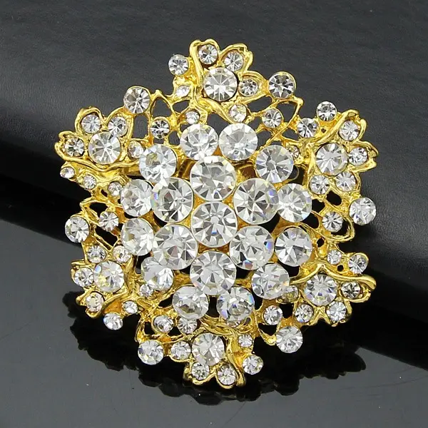 المصنع مباشرة حجر الراين كريستال بروش الذهب الفضة سيدة مجوهرات الأزياء جولة كبيرة باقة دبوس