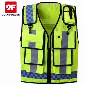 9F fluor zierende reflektierende Sicherheits weste 5 verstellbare atmungsaktive Polyester taschen Anpassbares Logo mit mehreren Taschen - Product Image 1