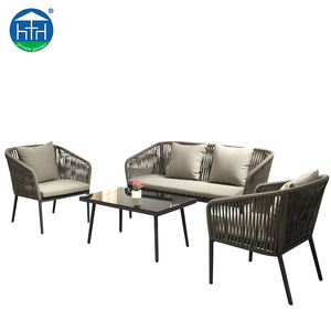 Muebles de Jardín Portátiles y Económicos, Sofá Seccional de Cuerda Gris para Patio, Sofá de Aluminio para Exteriores de Hotel - Product Image 2
