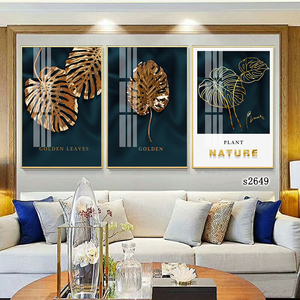 Nghệ Thuật Hiện Đại <span class=keywords><strong>Gallery</strong></span> tường trang trí nội thất Acrylic vải vàng trừu tượng lá bức tranh kỹ thuật số in tường nghệ thuật - Product Image 3