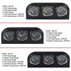 Kit triplo medidor da temperatura do óleo 52mm, medidor de temperatura da água + medidor de pressão do óleo ou volt com sensor 3 em 1 medidor do carro PQY-TAG01/02/03 - Product Image 3