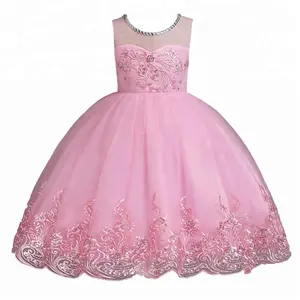 Vestido de baile infantil de tule para meninas, vestido de festa de aniversário e banquete estilo europeu, vestido de baile para 3 anos, flor rosa
