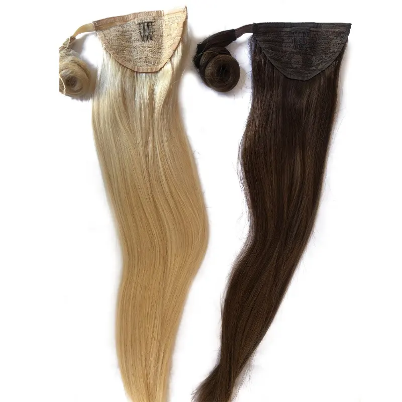 Extensions de cheveux brésiliens naturels remy pour petites filles, 100%, couleur # USA, queue de cheval à enrouler