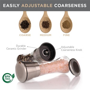 Shaker de sel et de poivre en acier inoxydable, grand verre en céramique réglable, Premium et personnalisé - Product Image 3