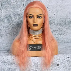 Salmon Pink Hair Full Lace Wig Chinese Virgin Human Hair Straight