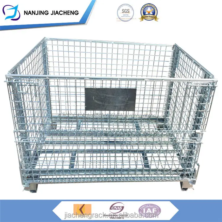 Warehouse Mobile Heavy-duty Big Roll Lockable Portable Folded Metal Wire Container Equipment Steel Storage Cage With 4 Wheels