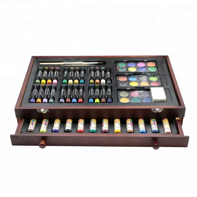 Conjunto de arte de caja de madera conveniente completo dibujo y conjunto de colores de dibujo de arte