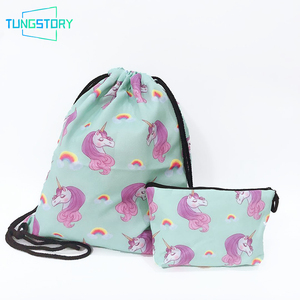 Gros Cadeau Promotionnel Personnalisé Dessin Animé Impression Cosmétiques Et Sacs Un Ensemble Polyester Sac À Cordon Sac À - Product Image 2
