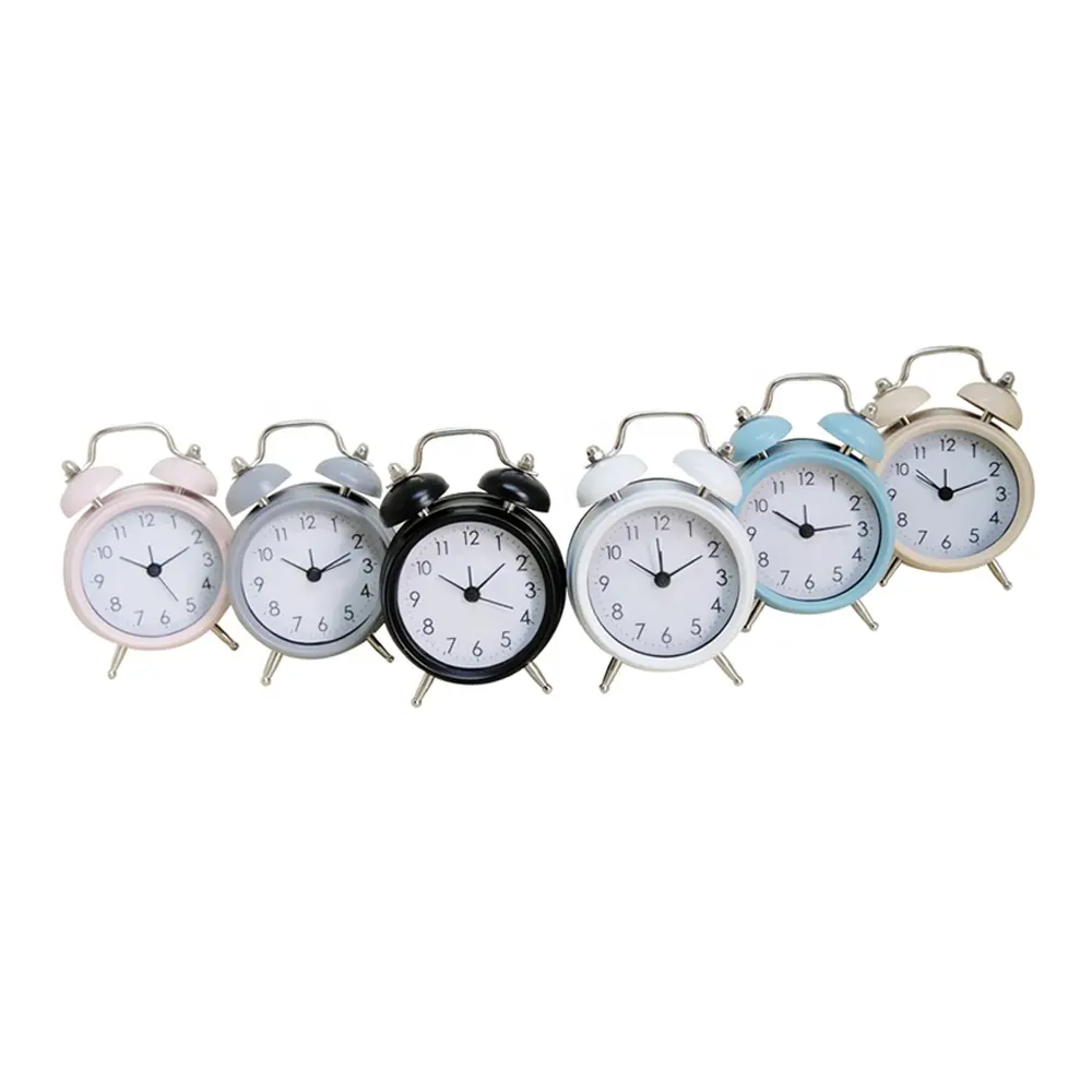 Reloj de sobremesa con alarma y dos campanas de metal, reloj de mesa multicolor, venta al por mayor, barato