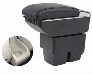 อเนกประสงค์รถยนต์ Armrest Arm Rest Center คอนโซลกล่อง (คุณภาพสูงพลาสติก ABS สีดำ Redline PVC Elevate-Able Top