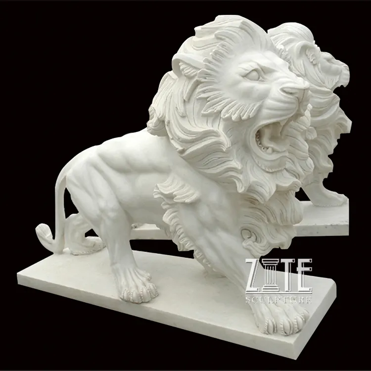 Estátua de pedra de leão branco