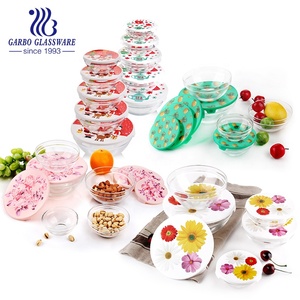 Design semplice vetro trasparente macedonia di miscelazione 5 pz ciotola Set per la conservazione degli alimenti con coperchio Set ciotola di vetro di vendita calda - Product Image 2