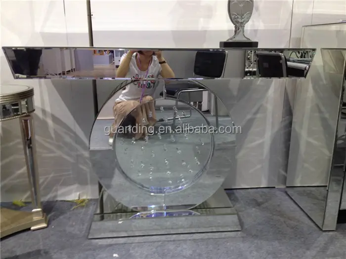Meja Konsol Furnitur Cermin Bundar dengan Kristal