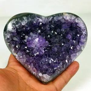 Natural amethyst heart cluster Full color crystal sparkles Large amethyst block home office furnishings