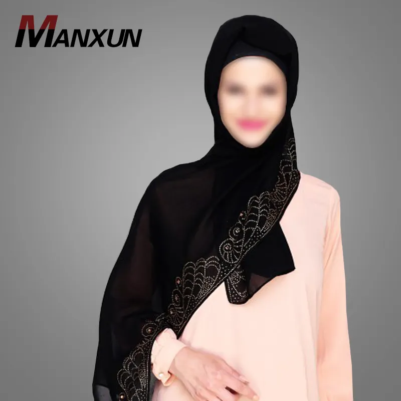 Beautiful Stone Border Shawl Muslim Women Hijab Islamic Clothing Dubai Turkish Style Scarf