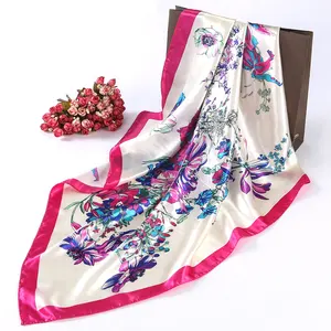 fashionable floral pattern beautiful scarf 90cm polyester sleep hair wrap scarf women satin silk scarf