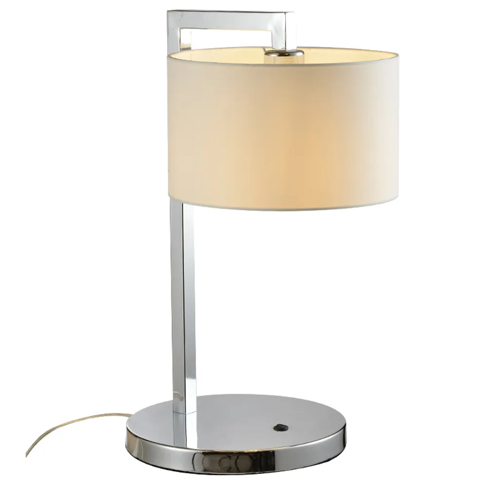 Hoge Kwaliteit Indoor <span class=keywords><strong>E27</strong></span> Chrome Iron Base Hotel Desk Top <span class=keywords><strong>Lamp</strong></span> Op Tafel Met Outlets Op Basis