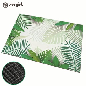 Alfombrilla de goma natural para puerta de <span class=keywords><strong>coco</strong></span>, hoja verde, planta verde, soporte impreso personalizado, transferencia por sublimación, tela blanca no tejida - Product Image 1