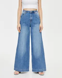 Premium de pierna ancha denim jeans de mamá mujer casual relajado jeans