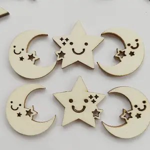 Wholesale mixed custom moon star shaped Christmas wood decoration