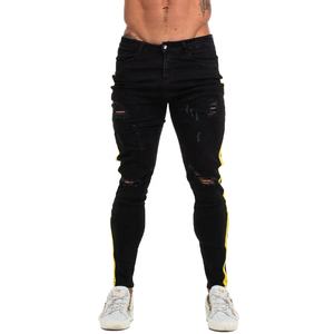 Pantaloni Jeans neri da uomo pantaloni strappati elasticizzati pantaloni Slim Fit <span class=keywords><strong>Skinny</strong></span> uomo a righe laterali pantaloni in Denim <span class=keywords><strong>nero</strong></span> Jeans uomo - Product Image 2