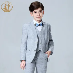 China Wholesale Customized Boys Checked 3-Piece Light Grey Color High-Ranking Boy Suits for Party