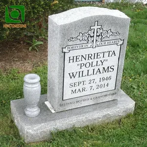 Cemetery Light Gray Granite Cross Engraving Headstone