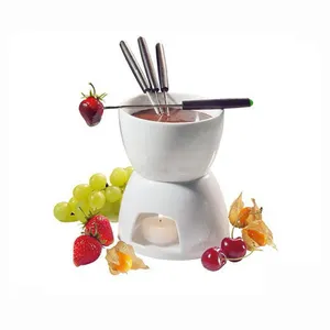 Small Pastry White Ceramic Mini Fondue Set