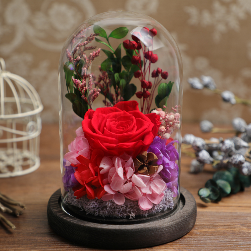 Handmade Rose Never Withered Roses Flower in Preserved Glass Dome, Gift for Valentine's Day Anniversary Birthday
