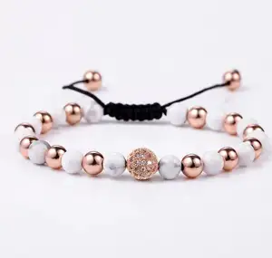 Mới Nhất Cz Paved Dày Macrame Disco Bóng Đá Tự Nhiên Hạt Bracelet Cho Nhẹ Nhàng