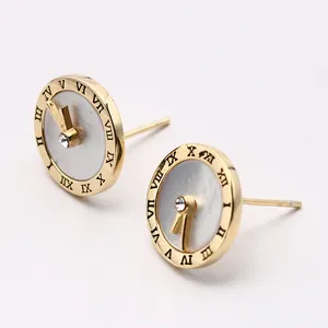 珠宝批发时尚罗马数字时钟手耳环耳钉纯银防止女性耳环过敏