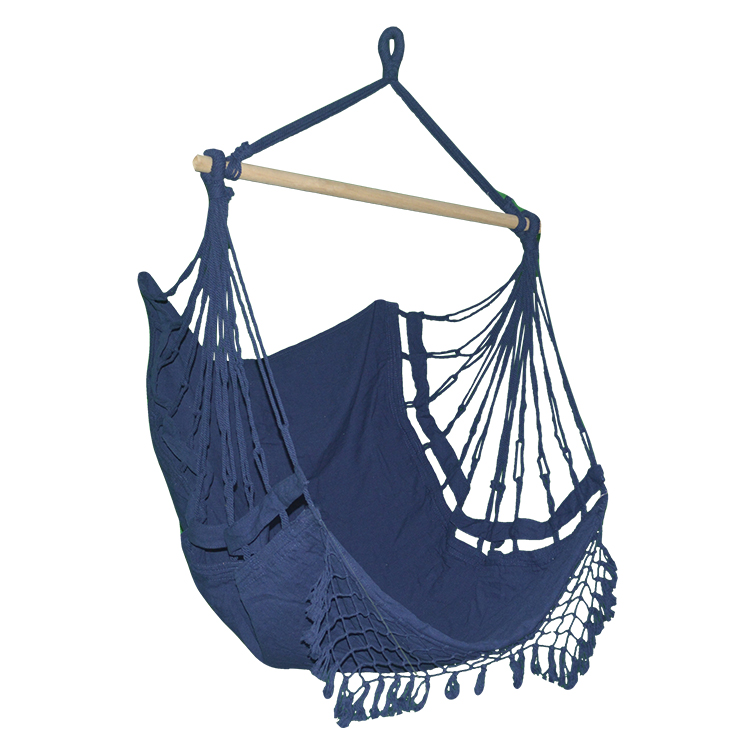 Темно-синее холщовое садовое уличное кресло-макраме, подвесное деревянное кресло-качели, диван-стул