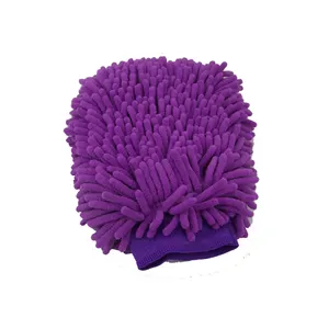 Hoge kwaliteit waterdichte microfiber auto wassen wassen chenille mitt cleaning mitt paars chenille schoonmaak handschoenen