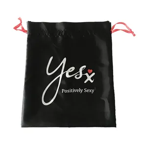 Изготовленный на заказ логотип приемлемый 26x30 см черный мягкий шелк сексуальное нижнее белье мешочек на шнурке атласные игрушки сумки для взрослых