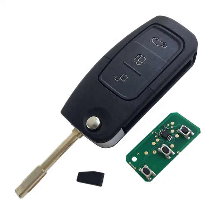 Kunci Mobil Pintar 3 Tombol Flip Kunci Jarak Jauh 433 MHz 4D60 Chip FO21 Pisau untuk Kunci Mobil Ford